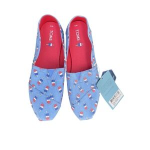 TOMS‎ Womens Alpargata Slip On Blue Popsicles Holiday Print Size 8 10015553 NEW